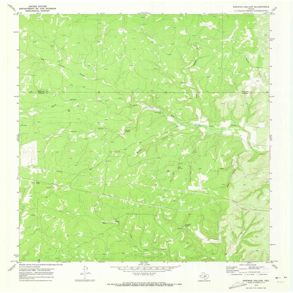 Brewer Hollow TX topo map, 1:24000 Scale, 7.5 X 7.5 Minute, Historical, 1970, Updated 1973, 27 x 23 in - Polypropylene