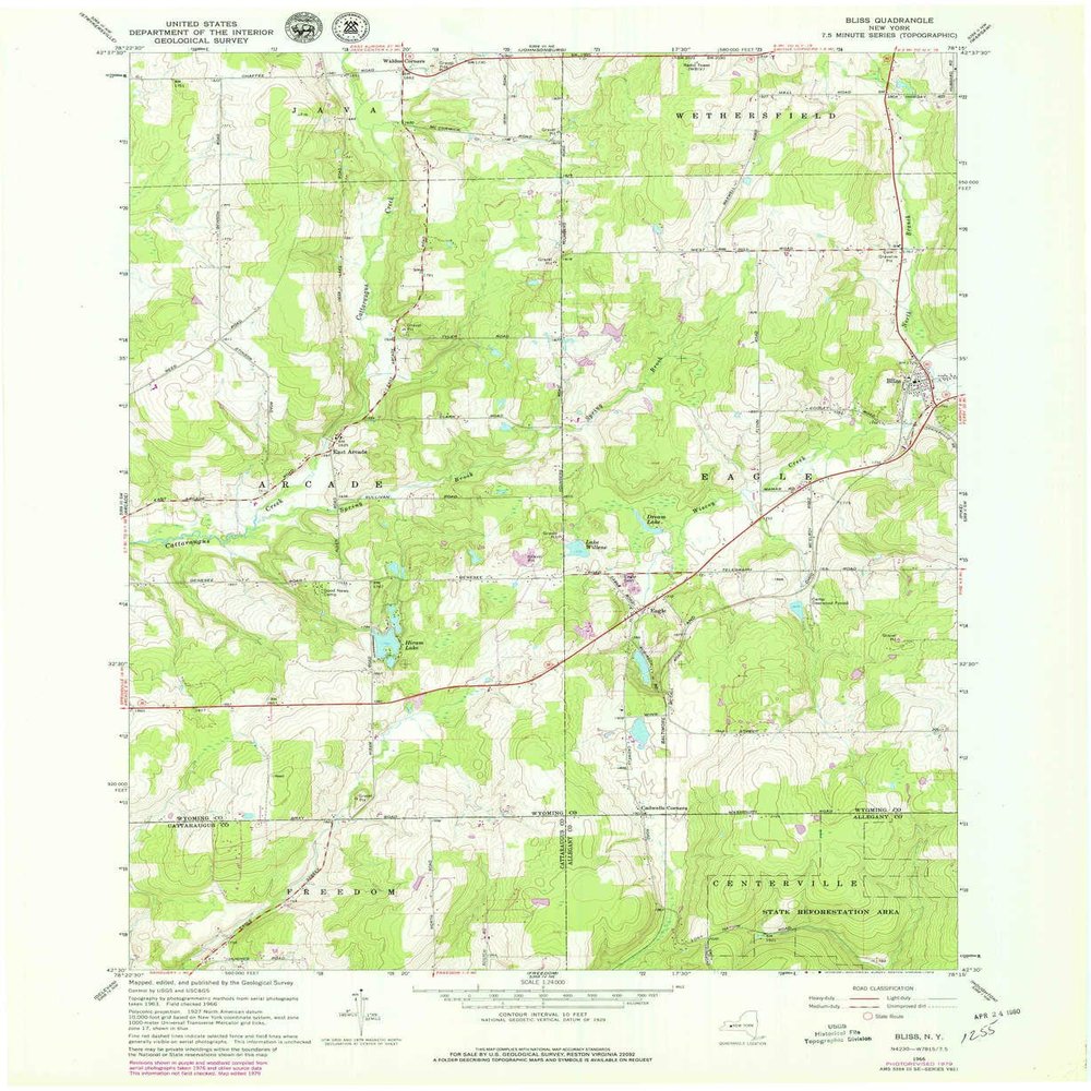 YellowMaps Bliss NY topo map, 1:24000 Scale, 7.5 X 7.5 Minute, Historical, 1966, Updated 1979, 27 x 22 in - Tyvek