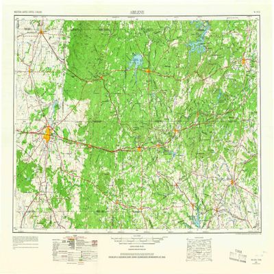 YellowMaps Abilene TX topo map, 1:250000 Scale, 1 X 2 Degree, Historical, 1954, Updated 1966, 23 x 33.7 in - Tyvek