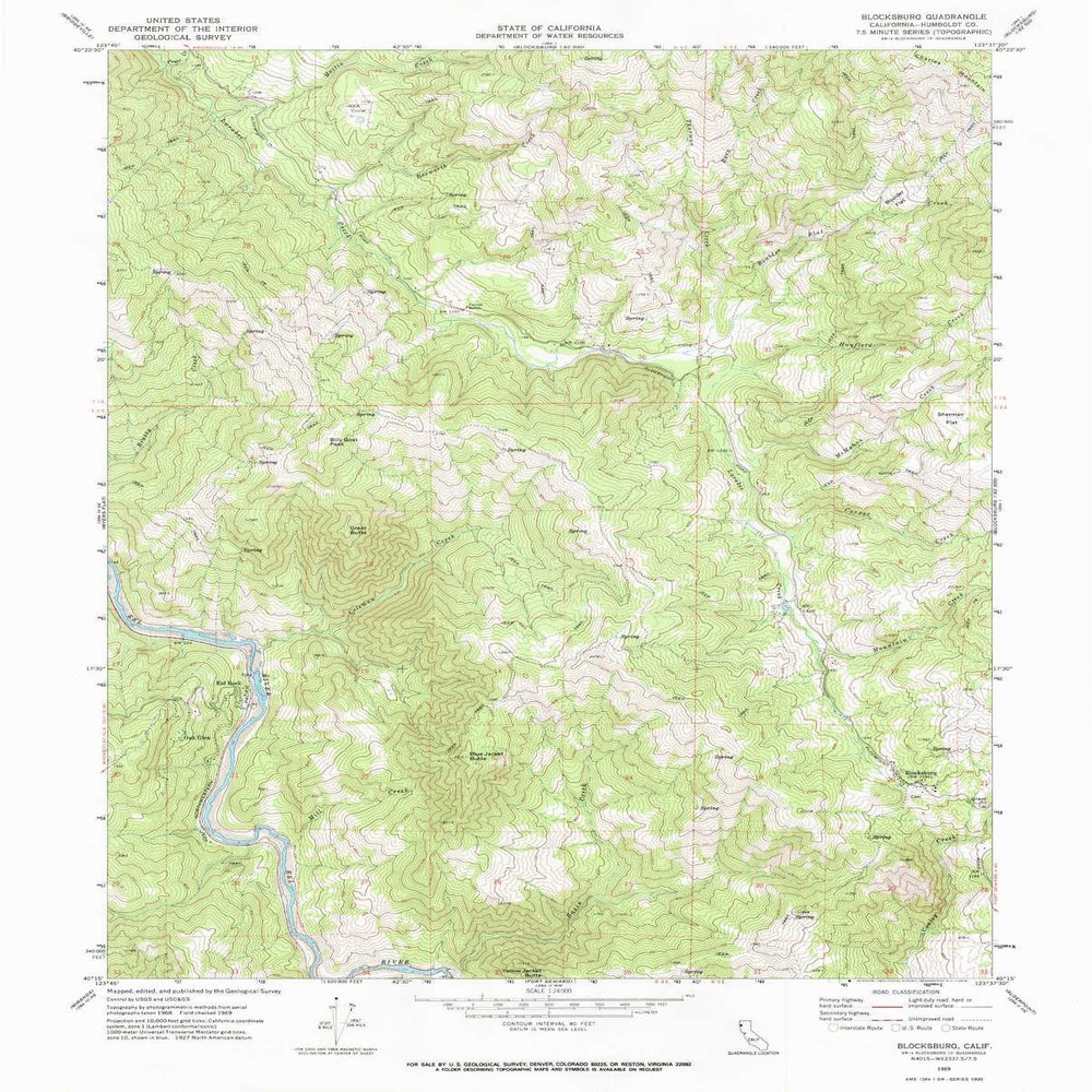 YellowMaps Blocksburg CA topo map, 1:24000 Scale, 7.5 X 7.5 Minute, Historical, 1969, Updated 1974, 26.6 x 21.4 in - Polypropylene