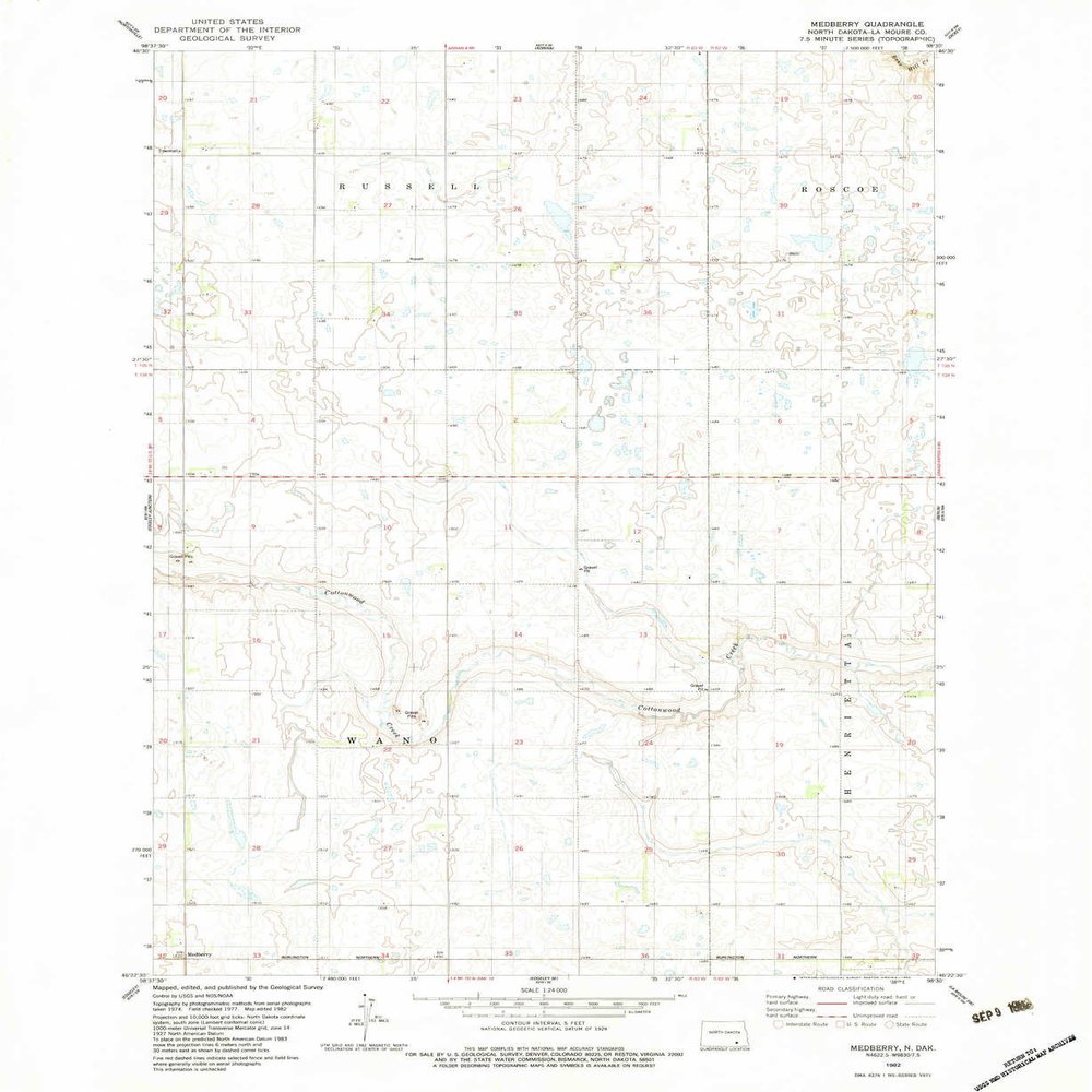 YellowMaps Medberry ND topo map, 1:24000 Scale, 7.5 X 7.5 Minute, Historical, 1982, Updated 1983, 27 x 22.1 in - Polypropylene