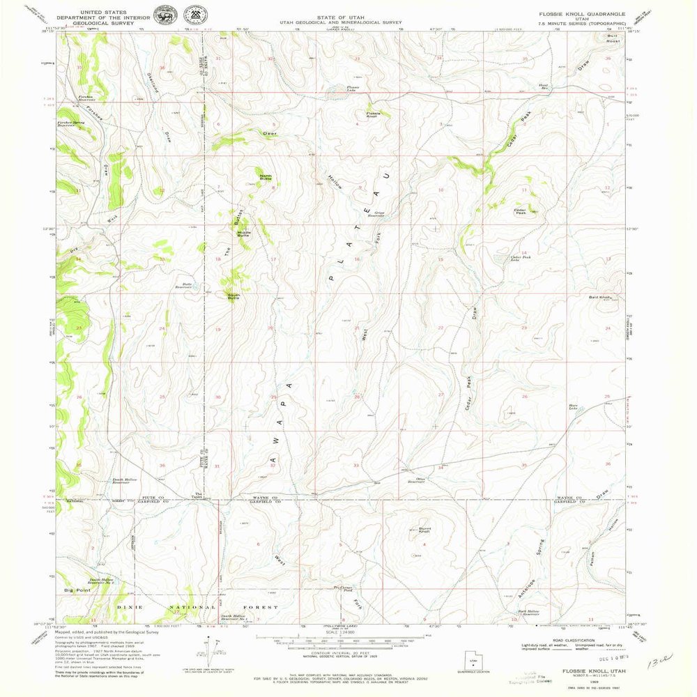 YellowMaps Flossie Knoll UT topo map, 1:24000 Scale, 7.5 X 7.5 Minute, Historical, 1969, Updated 1979, 26.8 x 22 in - Tyvek