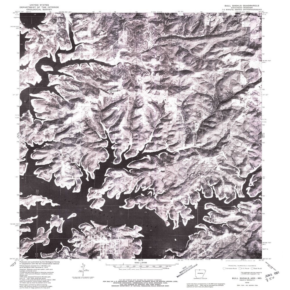 Bull Shoals AR topo map, 1:24000 Scale, 7.5 X 7.5 Minute, Historical, 1979, Updated 1981, 26.7 x 21.9 in - Polypropylene