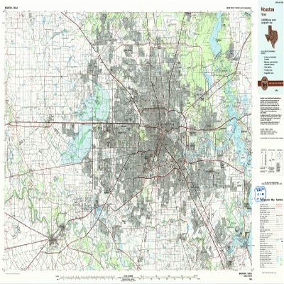 YellowMaps Houston TX topo map, 1:100000 Scale, 30 X 60 Minute, Historical, 1992, Updated 1992, 24 x 43.8 in - Polypropylene