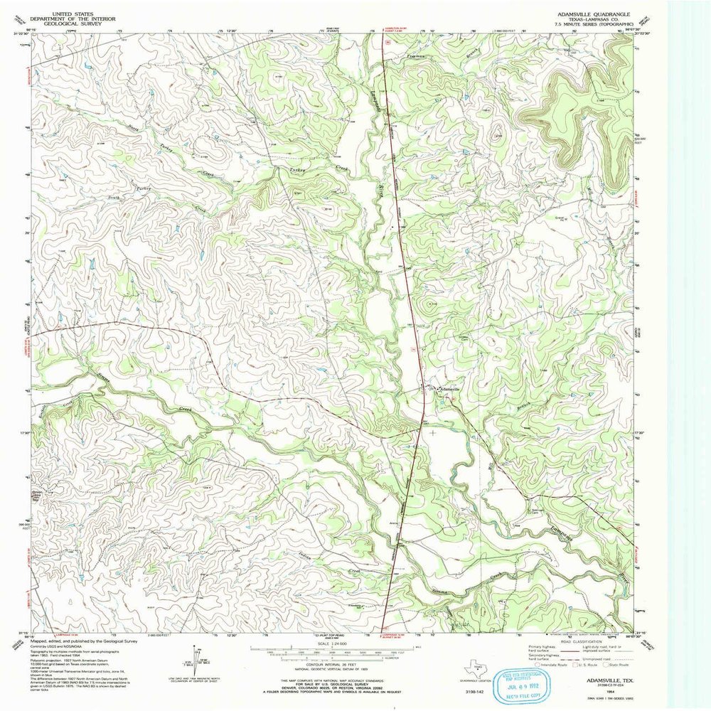 YellowMaps Adamsville TX topo map, 1:24000 Scale, 7.5 X 7.5 Minute, Historical, 1954, Updated 1992, 27 x 23 in - Tyvek