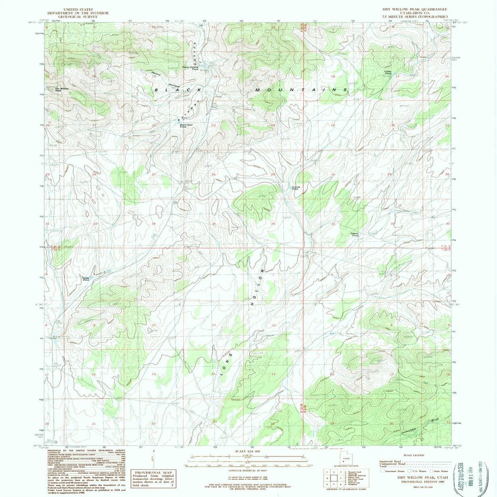 Dry Willow Peak UT topo map, 1:24000 Scale, 7.5 X 7.5 Minute, Historical, 1989, Updated 1989, 26.6 x 21.9 in - Polypropylene