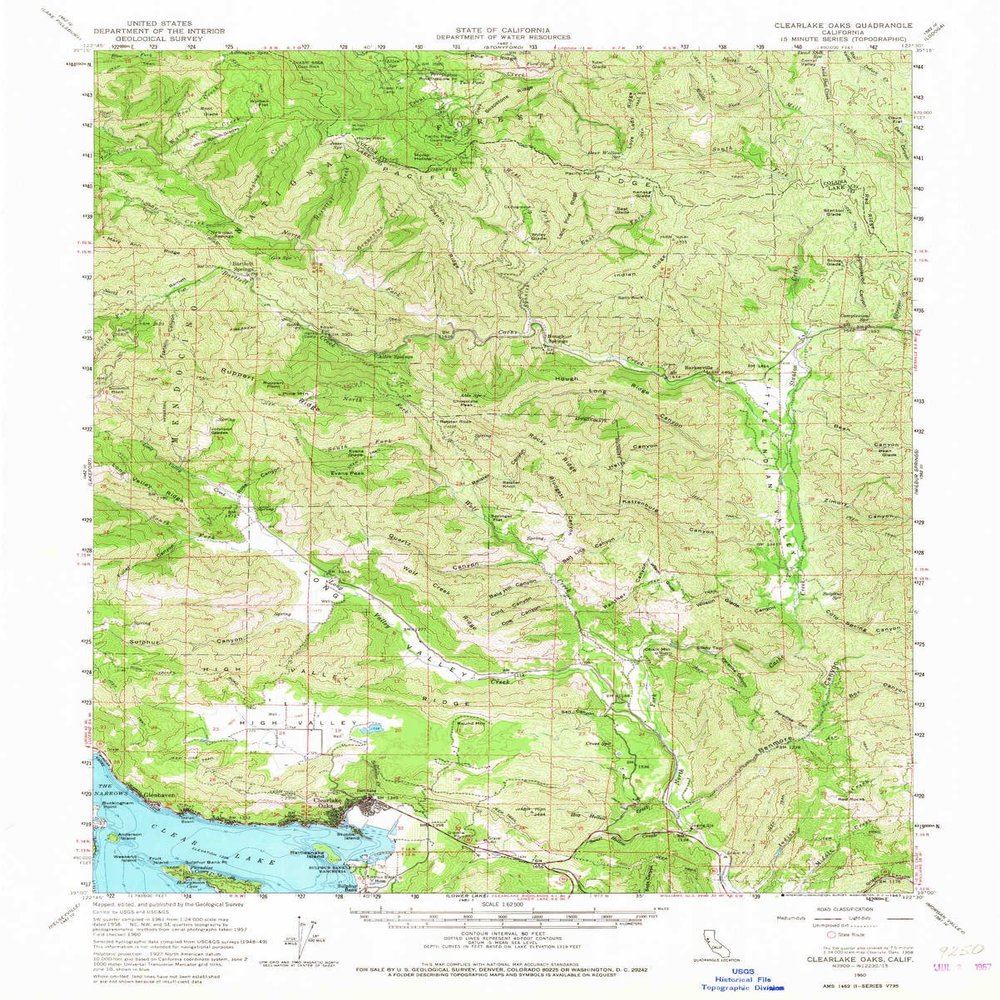 YellowMaps Clearlake Oaks CA topo map, 1:62500 Scale, 15 X 15 Minute, Historical, 1960, Updated 1967, 20.8 x 16.6 in - Polypropylene