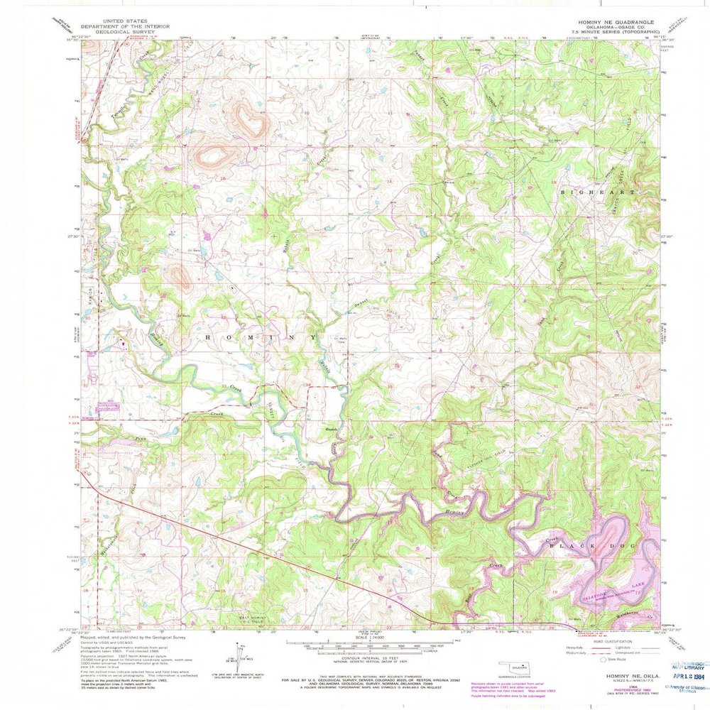 YellowMaps Hominy NE OK topo map, 1:24000 Scale, 7.5 X 7.5 Minute, Historical, 1966, Updated 1983, 27.4 x 22.5 in - Polypropylene