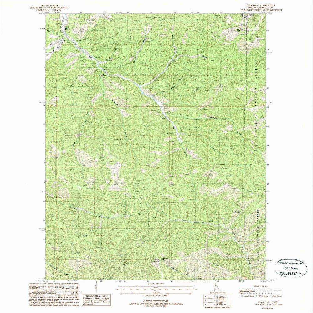 YellowMaps Masonia ID topo map, 1:24000 Scale, 7.5 X 7.5 Minute, Historical, 1988, Updated 1988, 26.8 x 22 in - Polypropylene