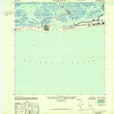YellowMaps Jones Inlet NY topo map, 1:24000 Scale, 7.5 X 7.5 Minute, Historical, 1947, 28.1 x 22 in - Tyvek