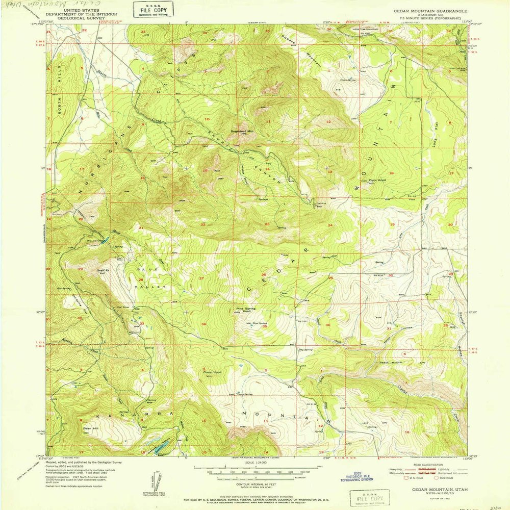 YellowMaps Cedar Mountain UT topo map, 1:24000 Scale, 7.5 X 7.5 Minute, Historical, 1952, 26.9 x 21.9 in - Polypropylene