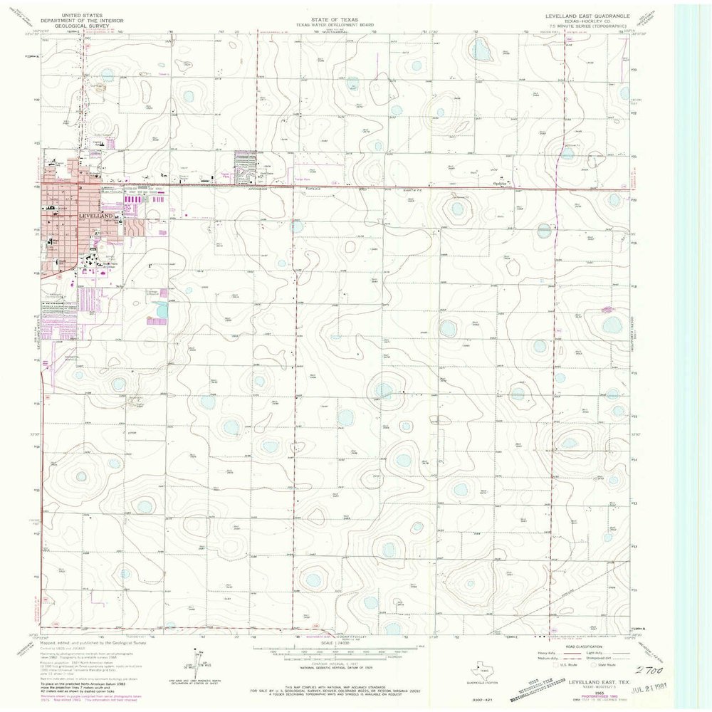 Levelland East TX topo map, 1:24000 Scale, 7.5 X 7.5 Minute, Historical, 1965, Updated 1981, 27 x 23 in - Polypropylene