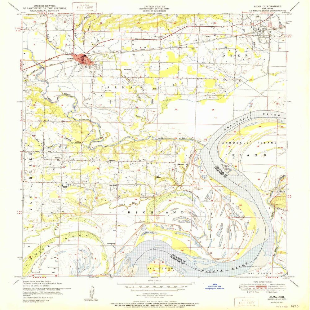 YellowMaps Alma AR topo map, 1:24000 Scale, 7.5 X 7.5 Minute, Historical, 1951, 26.9 x 21.9 in - Polypropylene