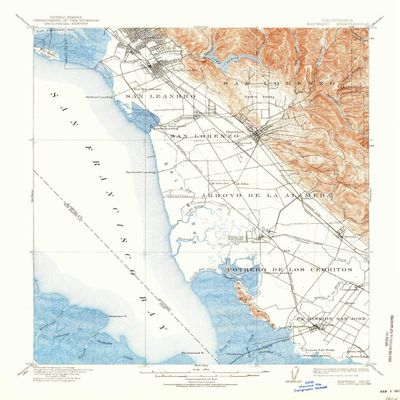 YellowMaps Hayward CA topo map, 1:62500 Scale, 15 X 15 Minute, Historical, 1915, Updated 1939, 20.8 x 16.6 in - Polypropylene