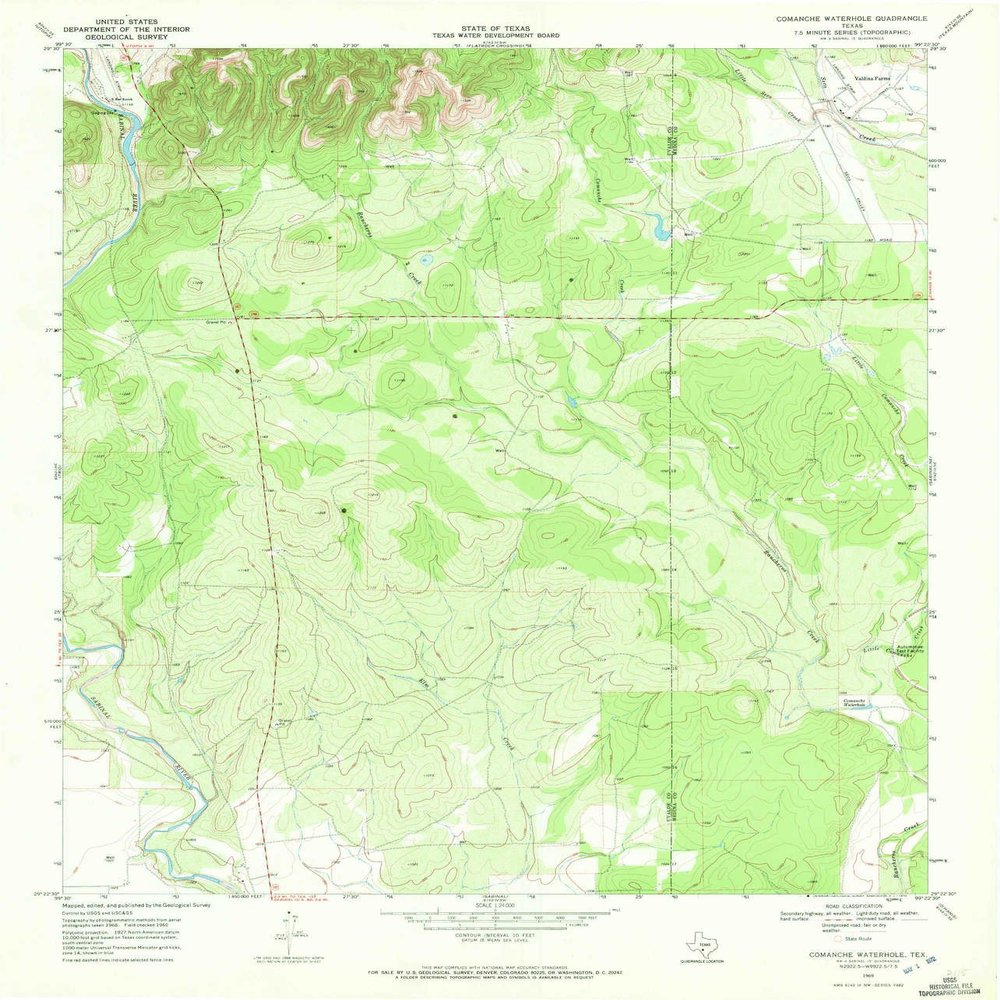 YellowMaps Comanche Waterhole TX topo map, 1:24000 Scale, 7.5 X 7.5 Minute, Historical, 1969, Updated 1972, 26.9 x 23 in - Polypropylene