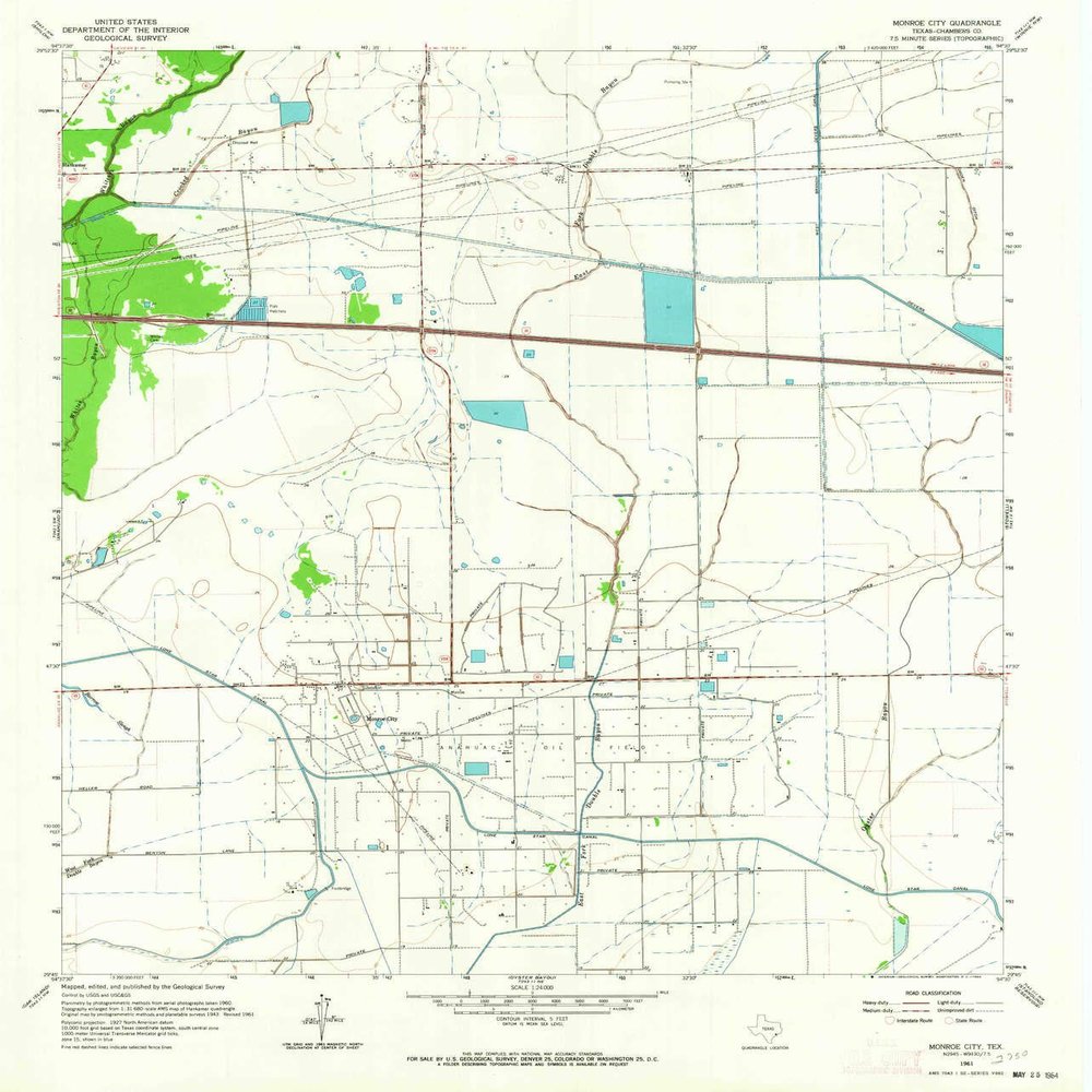 YellowMaps Monroe City TX topo map, 1:24000 Scale, 7.5 X 7.5 Minute, Historical, 1961, Updated 1964, 26.9 x 23 in - Polypropylene
