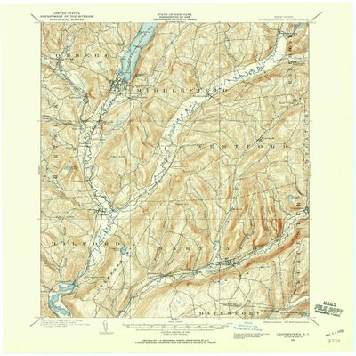 YellowMaps Cooperstown NY topo map, 1:62500 Scale, 15 X 15 Minute, Historical, 1907, Updated 1960, 21 x 17 in - Polypropylene