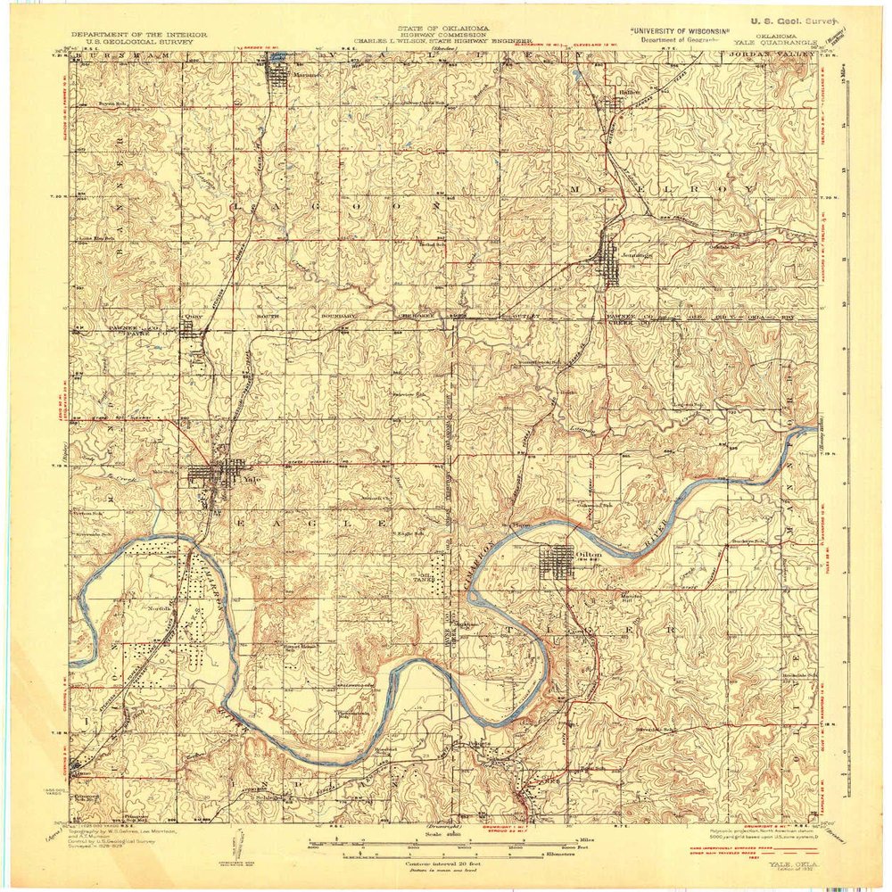 Yale OK topo map, 1:62500 Scale, 15 X 15 Minute, Historical, 1932, 20.2 x 16.9 in - Tyvek