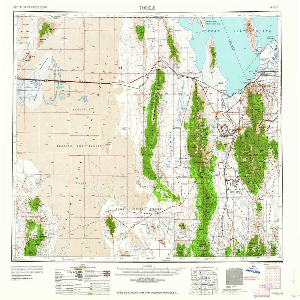 YellowMaps Tooele UT topo map, 1:250000 Scale, 1 X 2 Degree, Historical, 1955, Updated 1958, 21.9 x 30.6 in - Polypropylene