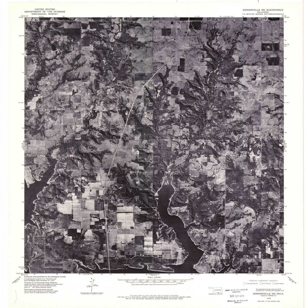 YellowMaps Gordonville NE OK topo map, 1:24000 Scale, 7.5 X 7.5 Minute, Historical, 1976, Updated 1979, 27.3 x 22.5 in - Polypropylene