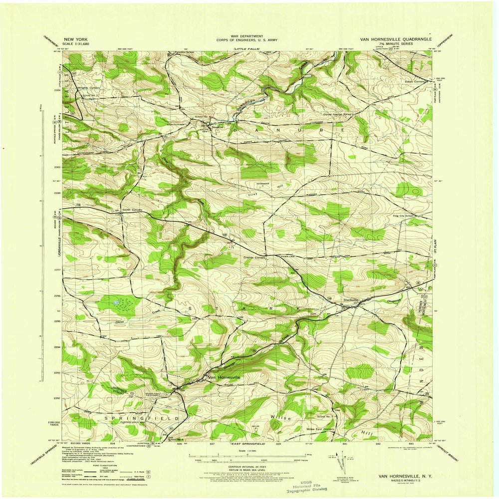 YellowMaps Van Hornesville NY topo map, 1:31680 Scale, 7.5 X 7.5 Minute, Historical, 1945, 22 x 17 in - Polypropylene