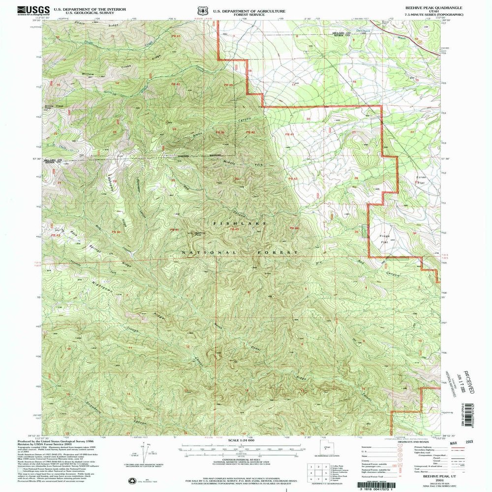 YellowMaps Beehive Peak UT topo map, 1:24000 Scale, 7.5 X 7.5 Minute, Historical, 2001, Updated 2003, 26.8 x 21.8 in - Polypropylene