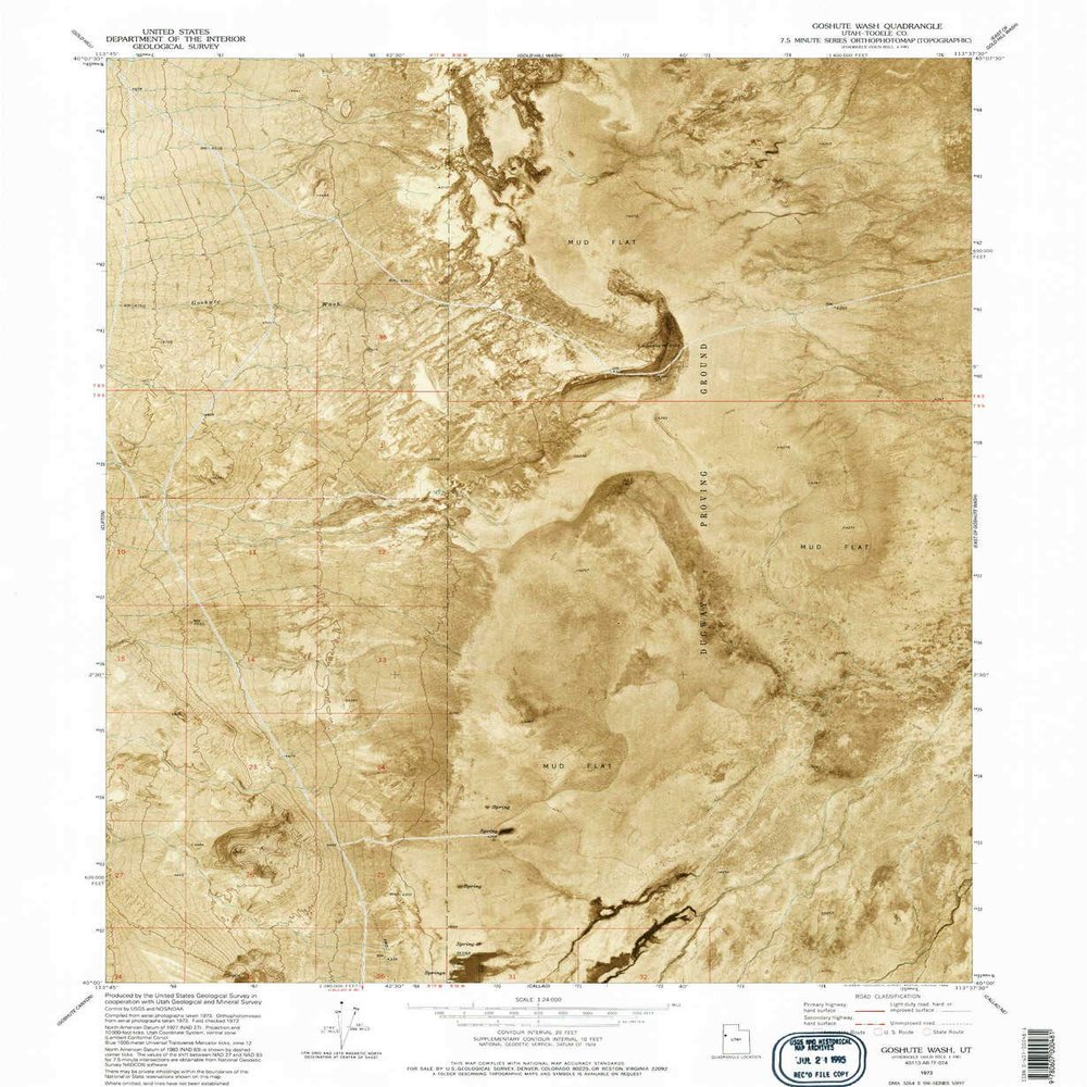 YellowMaps Goshute Wash UT topo map, 1:24000 Scale, 7.5 X 7.5 Minute, Historical, 1973, Updated 1995, 26.6 x 21.9 in - Tyvek