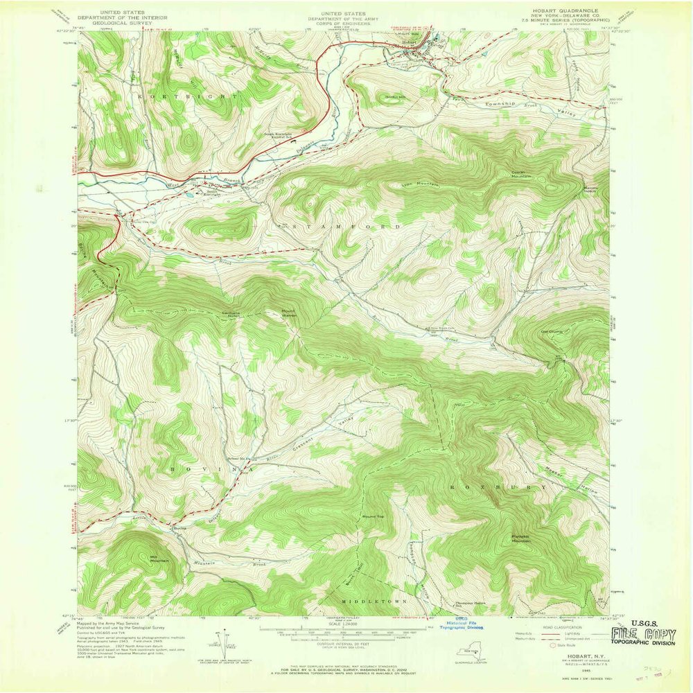YellowMaps Hobart NY topo map, 1:24000 Scale, 7.5 X 7.5 Minute, Historical, 1945, Updated 1969, 27 x 22 in - Polypropylene