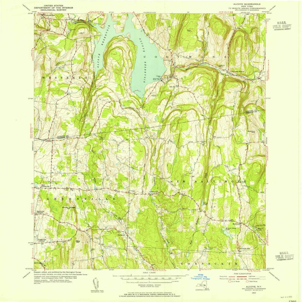 YellowMaps Alcove NY topo map, 1:24000 Scale, 7.5 X 7.5 Minute, Historical, 1953, Updated 1955, 26.9 x 22 in - Polypropylene