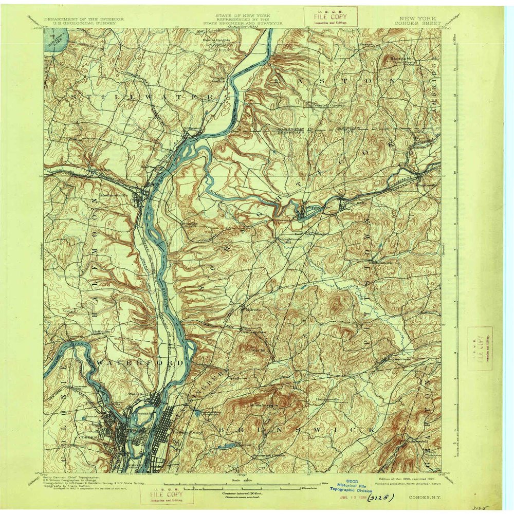 YellowMaps Cohoes NY topo map, 1:62500 Scale, 15 X 15 Minute, Historical, 1898, Updated 1926, 20.1 x 16.6 in - Polypropylene