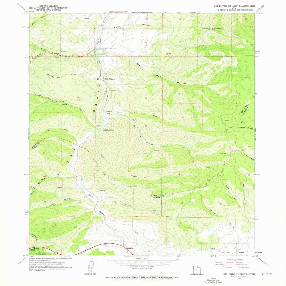 Big Dutch Hollow UT topo map, 1:24000 Scale, 7.5 X 7.5 Minute, Historical, 1961, Updated 1963, 26.9 x 22 in - Tyvek