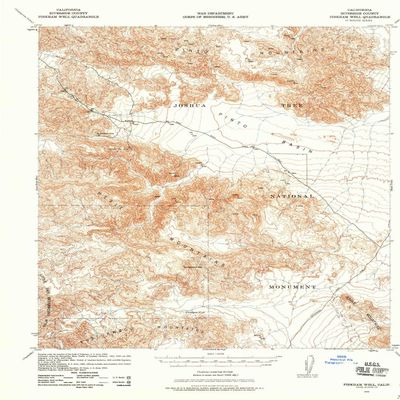 Pinkham Well CA topo map, 1:62500 Scale, 15 X 15 Minute, Historical, 1943, Updated 1960, 21.8 x 16.6 in - Polypropylene