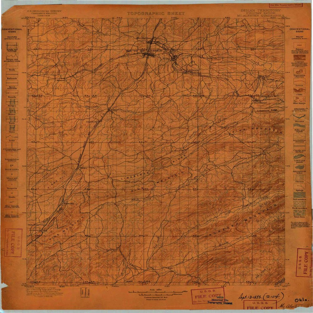 YellowMaps McAlester OK topo map, 1:125000 Scale, 30 X 30 Minute, Historical, 1898, 20.5 x 17.5 in - Tyvek