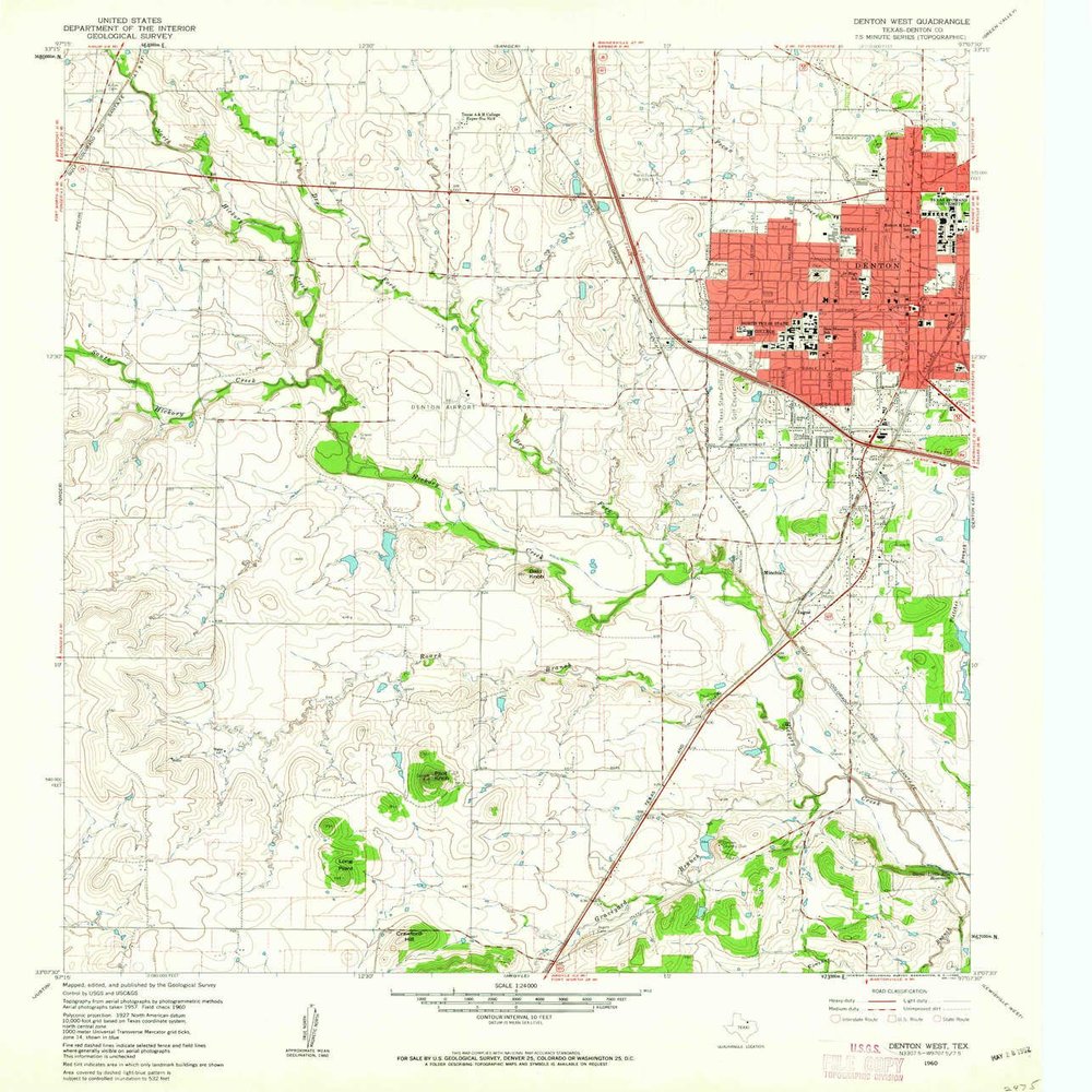 YellowMaps Denton West TX topo map, 1:24000 Scale, 7.5 X 7.5 Minute, Historical, 1960, Updated 1962, 26.9 x 23.1 in - Tyvek