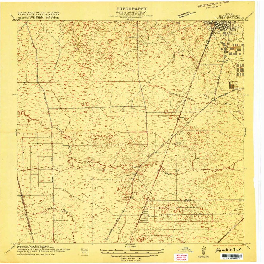 YellowMaps Humble TX topo map, 1:24000 Scale, 7.5 X 7.5 Minute, Historical, 1916, 26.9 x 23.1 in - Polypropylene