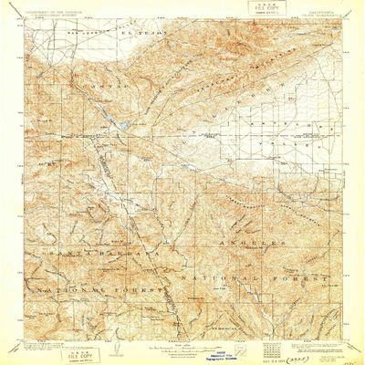 YellowMaps Tejon CA topo map, 1:125000 Scale, 30 X 30 Minute, Historical, 1903, Updated 1929, 19.8 x 16.6 in - Tyvek