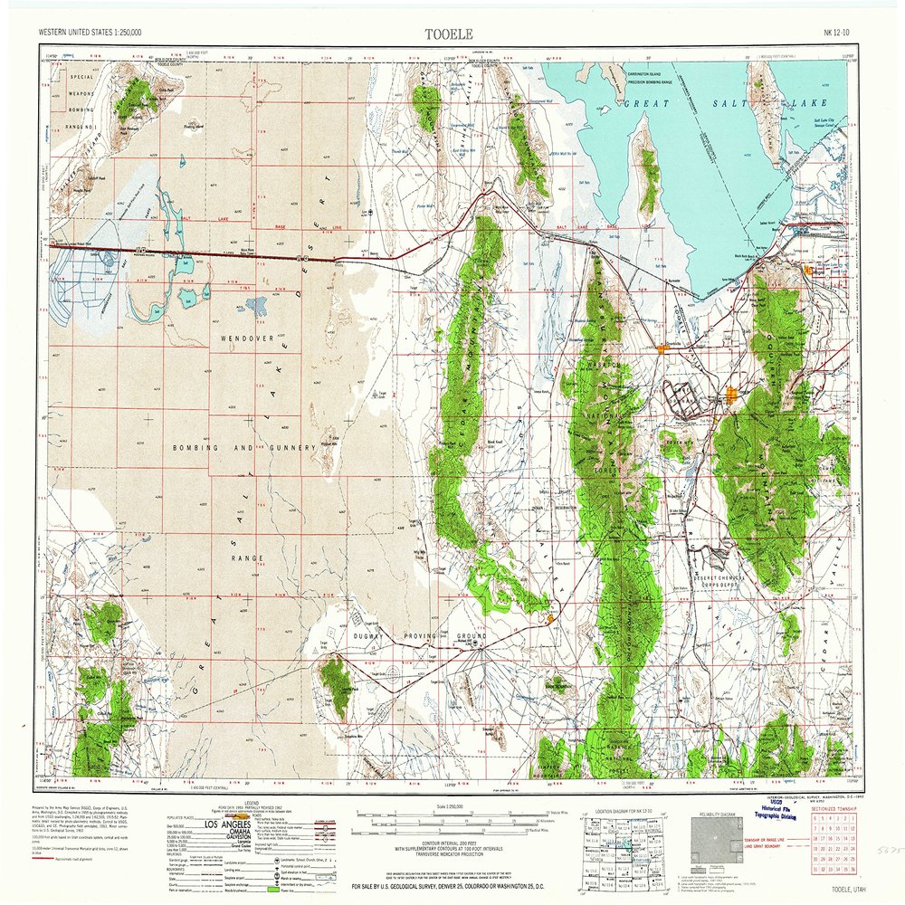 YellowMaps Tooele UT topo map, 1:250000 Scale, 1 X 2 Degree, Historical, 1955, Updated 1962, 22.1 x 30.1 in - Polypropylene