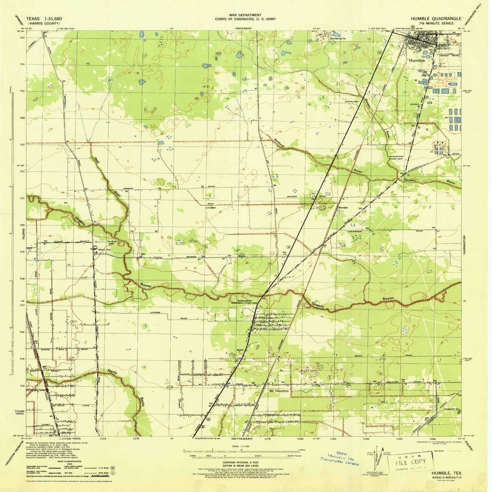 YellowMaps Humble TX topo map, 1:31680 Scale, 7.5 X 7.5 Minute, Historical, 1946, 20.9 x 17 in - Polypropylene
