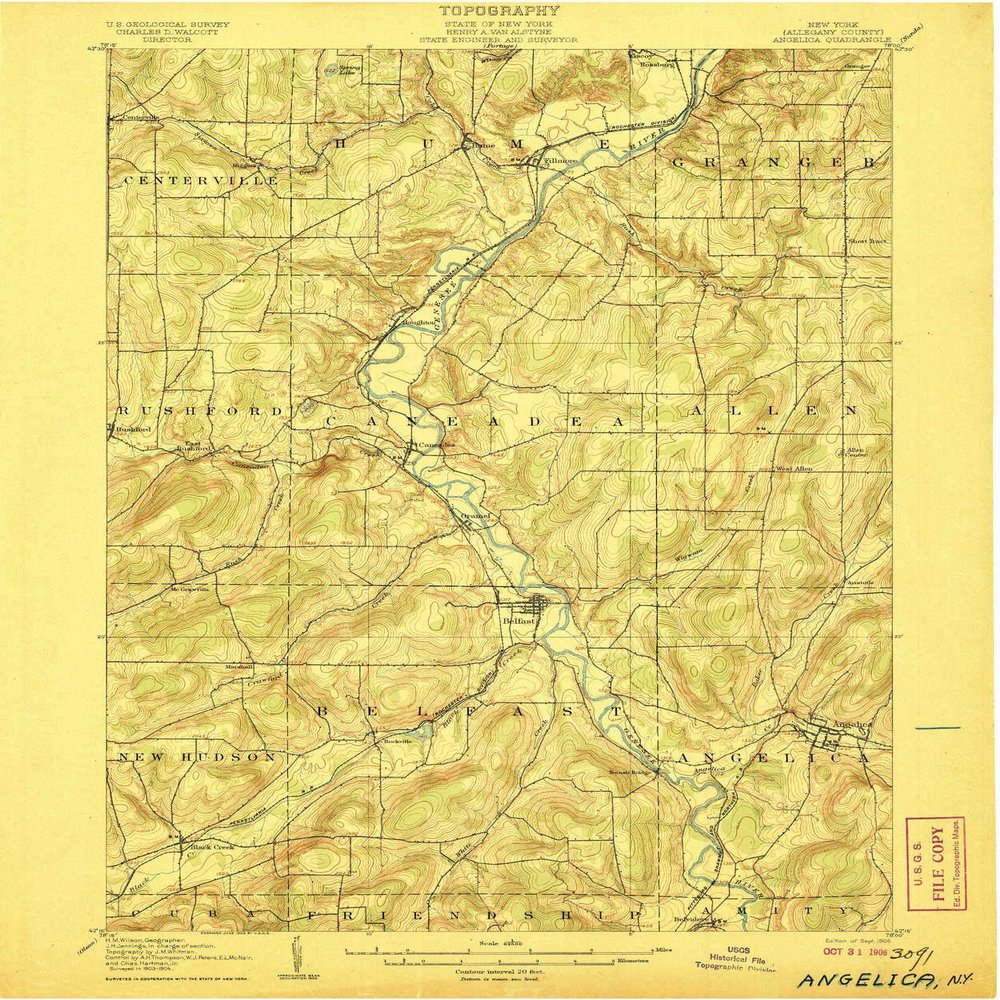 YellowMaps Angelica NY topo map, 1:62500 Scale, 15 X 15 Minute, Historical, 1906, 19.8 x 16.5 in - Tyvek