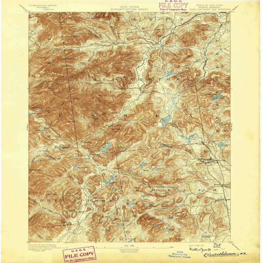 YellowMaps Elizabethtown NY topo map, 1:62500 Scale, 15 X 15 Minute, Historical, 1895, 20 x 16.4 in - Polypropylene