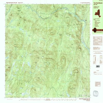 YellowMaps Three Ponds Mountain NY topo map, 1:25000 Scale, 7.5 X 15 Minute, Historical, 1990, Updated 1990, 24.1 x 38.9 in - Polypropylene
