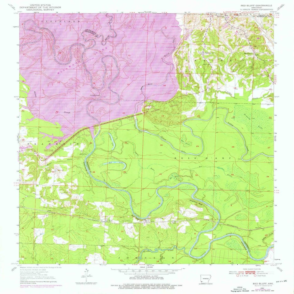 YellowMaps Red Bluff AR topo map, 1:24000 Scale, 7.5 X 7.5 Minute, Historical, 1950, Updated 1976, 26.7 x 22 in - Tyvek