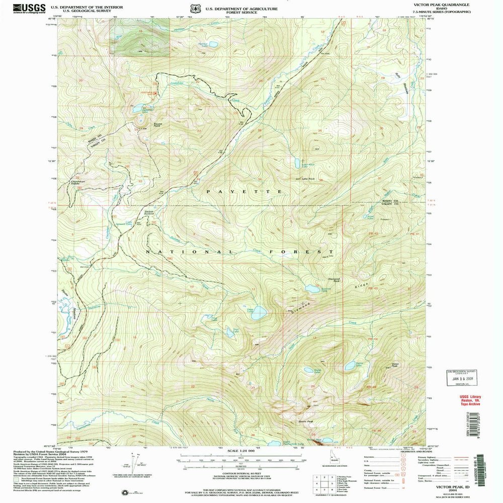 YellowMaps Victor Peak ID topo map, 1:24000 Scale, 7.5 X 7.5 Minute, Historical, 2004, Updated 2007, 26.8 x 22 in - Polypropylene