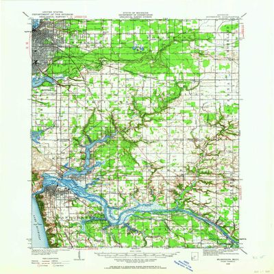 YellowMaps Muskegon MI topo map, 1:62500 Scale, 15 X 15 Minute, Historical, 1930, Updated 1964, 21 x 17 in - Polypropylene