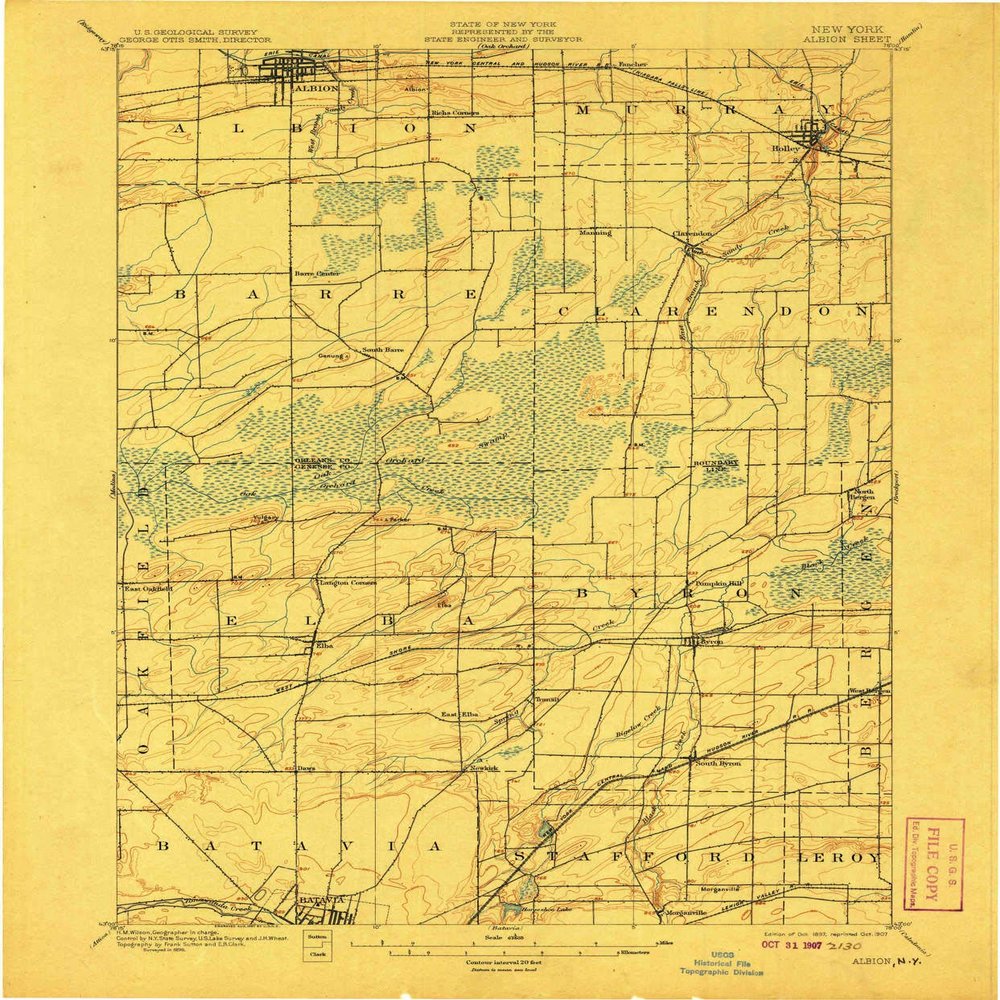 YellowMaps Albion NY topo map, 1:62500 Scale, 15 X 15 Minute, Historical, 1897, Updated 1907, 19.9 x 16.5 in - Tyvek