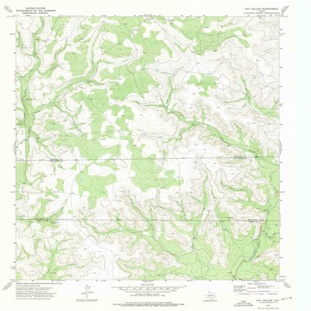 Hay Hollow TX topo map, 1:24000 Scale, 7.5 X 7.5 Minute, Historical, 1973, Updated 1975, 26.9 x 23.1 in - Polypropylene