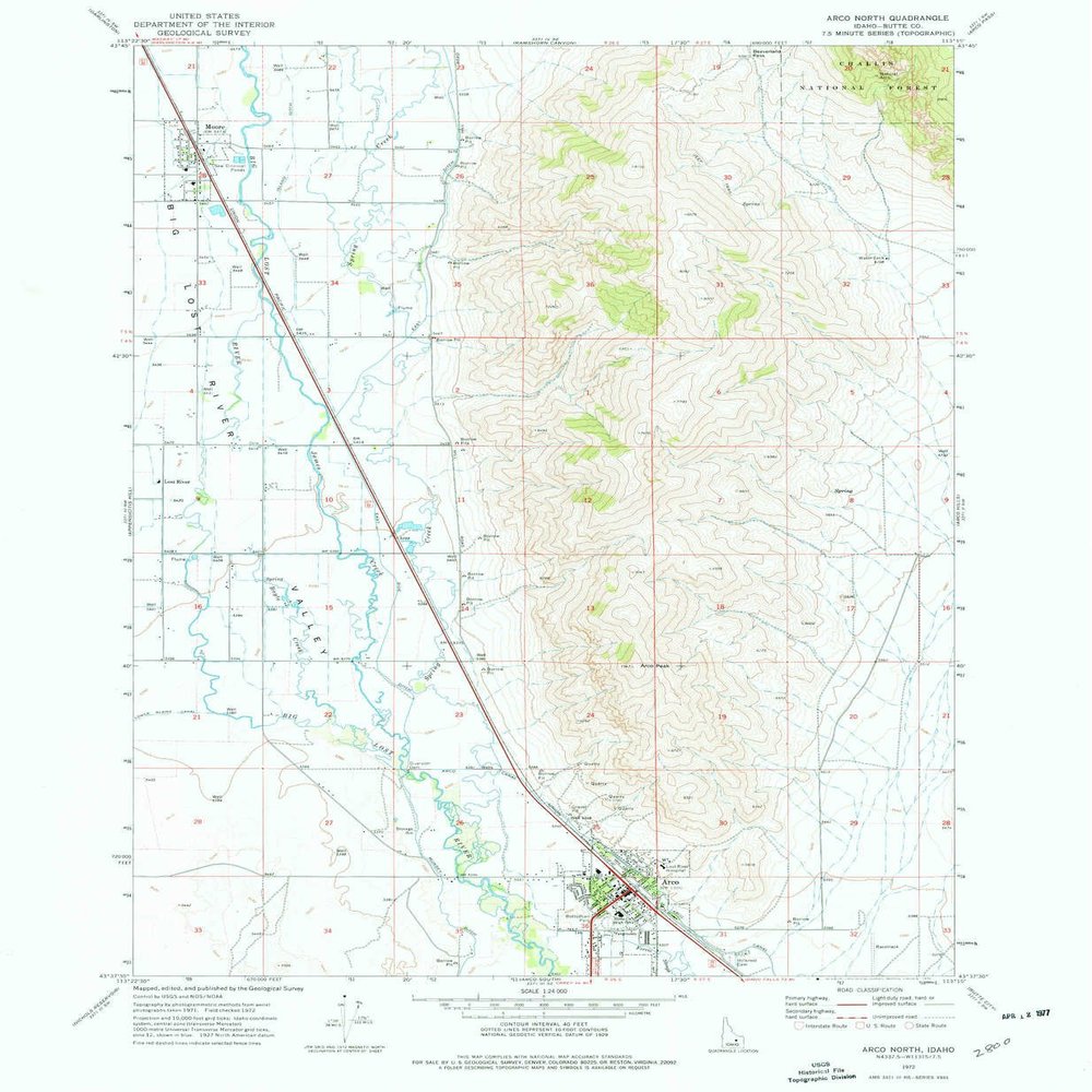 YellowMaps Arco North ID topo map, 1:24000 Scale, 7.5 X 7.5 Minute, Historical, 1972, Updated 1976, 26.7 x 22 in - Polypropylene