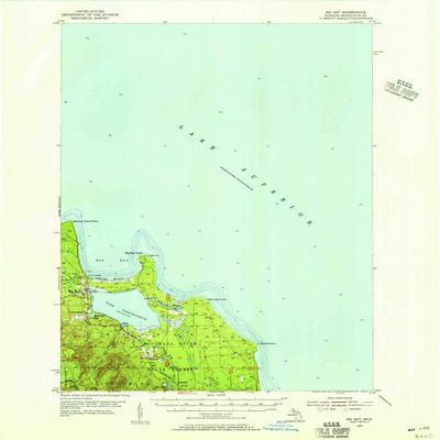 YellowMaps Big Bay MI topo map, 1:62500 Scale, 15 X 15 Minute, Historical, 1954, Updated 1956, 21 x 17 in - Polypropylene