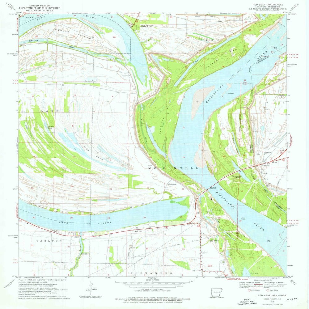 YellowMaps Red Leaf AR topo map, 1:24000 Scale, 7.5 X 7.5 Minute, Historical, 1970, Updated 1976, 26.8 x 22 in - Polypropylene