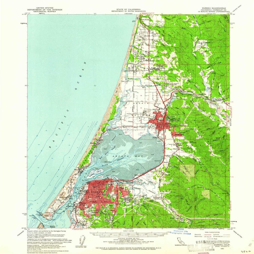 YellowMaps Eureka CA topo map, 1:62500 Scale, 15 X 15 Minute, Historical, 1959, Updated 1961, 20.8 x 16.7 in - Polypropylene